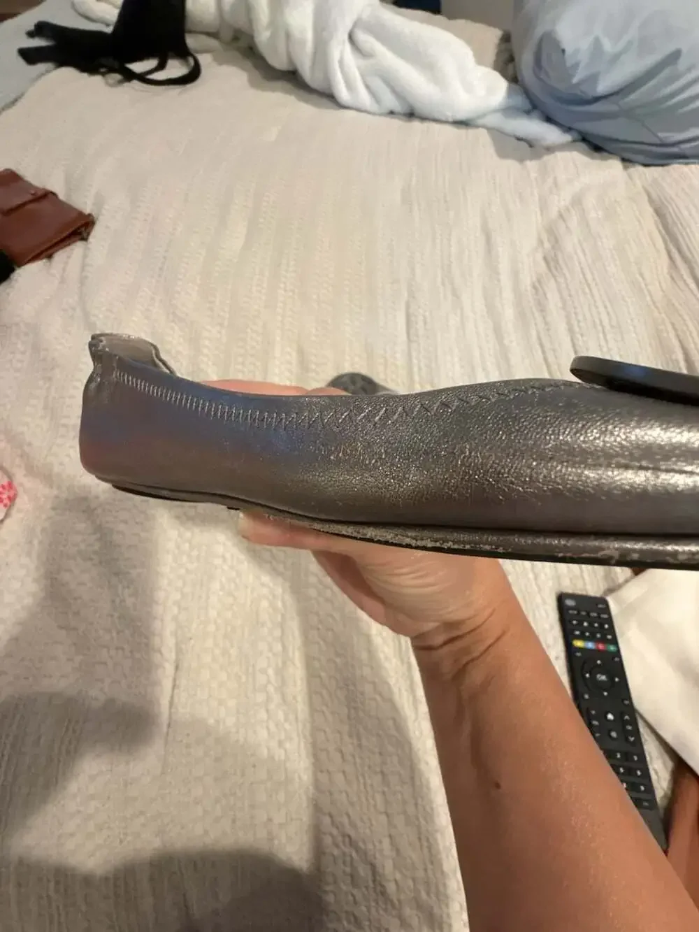Tory Burch Reva Metallic Silver Leather Ballet Flats